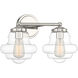 Vintage 2 Light 16.5 inch Polished Nickel Bathroom Vanity Light Wall Light